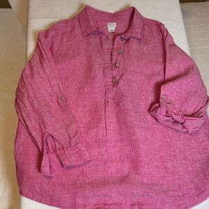 Sigrid Olsen Linen Popover Long Sleeve Roll Tab